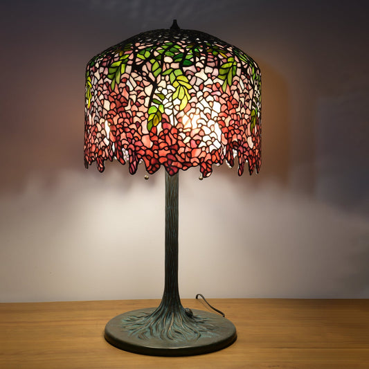 Thatyears Pink Wisteria Tiffany Style Table Lamp - Handcrafted Stained Glass
