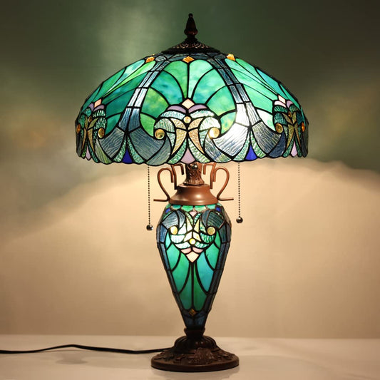 COTOSS Tiffany Table Lamp Sea Green Stained Glass - Best Seller