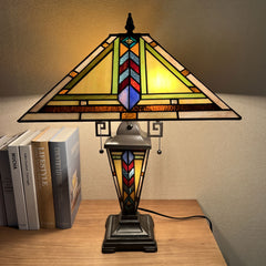 Capulina Tiffany Lamp Firecracker Mission Stained Glass Table Lamp 3-Light