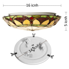 Tiffany Ceiling Lights, Stained Glass Ceiling Light 3-Lights 16 Inch Tiffany Flush Mount Ceiling Light for Bedroom Dining Living Room Entryway Foyer