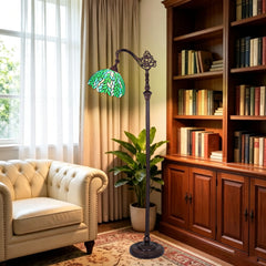 Tiffany Floor Lamp Green Wisteria Gooseneck Stained Glass Reading Light