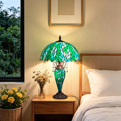 COTOSS Tiffany Lamp 16" Green Wisteria Stained Glass Table Lamp 3-Lights