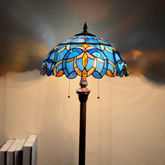 Capulina Tiffany Lamp Blue Brown Stained Glass Floor Lamp 2-Light