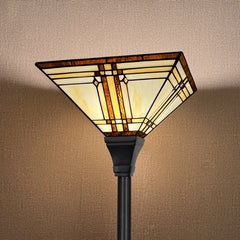 Capulina Tiffany Lamp Mission Cream Stained Glass Torchiere Floor Lamp
