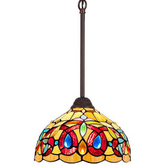 Capulina Tiffany Lamp Stained Glass Pendant Light 12 Inches Wide Cream Brown Victorian Tiffany Style Hanging Lamp for Kitchen Island Living Dining Room Hallway Home Office