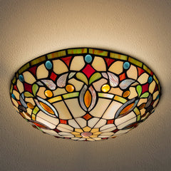 ARTZONE Tiffany Ceiling Lights, Stained Glass Ceiling Light 3-Lights 16 Inch Tiffany Flush Mount Ceiling Light for Bedroom Dining Living Room Entryway Foyer