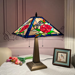 ARTZONE Tiffany Table Lamp[W16''xH24''], Tiffany Table Lights Antique Stained Glass Bedside Table Lamp for Bedside/Desk Reading/Living Room/Home Office/Bedroom
