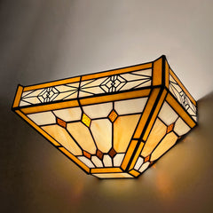 Capulina Tiffany Lamp Cream Brown Stained Glass Wall Sconce 2-Light