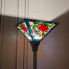 ARTZONE Tiffany Torchiere Floor Lamp,Handcrafted Stained Glass Lamp Shade,Antique Style Standing Corner Light for Living Room and Bedroom