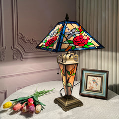 ARTZONE Tiffany Table Lamp with Nighlight [W12''xH24''], Tiffany Table Lights Antique Stained Glass Bedside Table Lamp for Bedside/Desk Reading/Living Room/Home Office/Bedroom