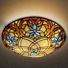 ARTZONE Tiffany Ceiling Lights, Stained Glass Ceiling Light 3-Lights 16 Inch Tiffany Flush Mount Ceiling Light for Bedroom Dining Living Room Entryway Foyer
