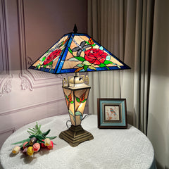 ARTZONE Tiffany Table Lamp with Nighlight [W16''xH24''], Tiffany Table Lights Antique Stained Glass Bedside Table Lamp for Bedside/Desk Reading/Living Room/Home Office/Bedroom