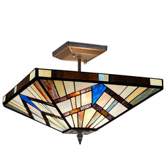 Capulina Tiffany Lamp Cream Amber Stained Glass Ceiling Light 2-Light