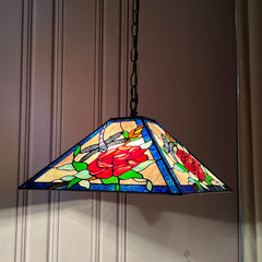 Tiffany Pendant Light — Rose & Dragonfly Stained Glass, W16" Adjustable Height
