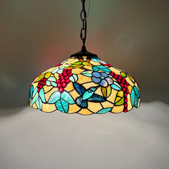 Capulina Tiffany Lamp Grape Orange Stained Glass Pendant Light 2-Light