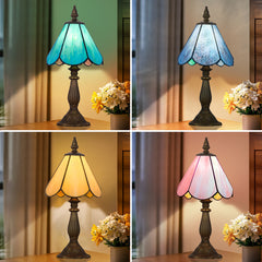 Cotoss Tiffany Table Lamp,Handcrafts Stained Glass Style Table Light,Blue Small Desk Bedside Table Night Lamp for Living Room Bedroom Study Office Bookcase Desk Light