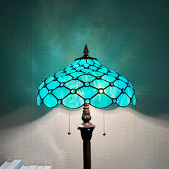 Capulina Tiffany Lamp Stained Glass Floor Lamp 2-Light 16X16X63 Inches Seagrass Blue Beads Tiffany Style Standing Reading Lamp for Living Room Bedroom Home Office