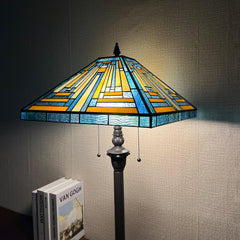 Capulina Tiffany Lamp Blue Amber Stained Glass Floor Lamp 2-Light