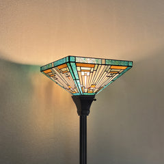 Capulina Tiffany Lamp Amber Green Stained Glass Torchiere Floor Lamp
