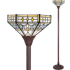 Capulina Tiffany Lamp Mission Hexagon Stained Glass Torchiere Floor Lamp