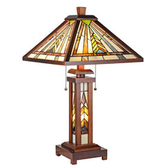 Capulina Tiffany Lamp Mission Brown Stained Glass Table Lamp 3-Light