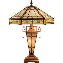 Capulina Tiffany Stained Glass Table Lamp 3-Lights 16x16x24 Inches Mother-Daughter Vase Cream Hexagon Desk Reading Lamp for Home Office Bedroom Living Room