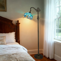 Antique Tiffany Floor Lamp[11''W*62''H] Gooseneck Adjustable Stained Glass Floor Lamp Standing Reading Light for Living Room/Bedroom/Home Office/Study(Dragonfly)