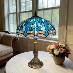 Tiffany Table Lamp[W16''xH24''], Tiffany Table Lights Antique Stained Glass Bedside Table Lamp for Bedside/Desk Reading/Living Room/Home Office/Bedroom(Dragonfly)
