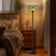 Capulina Tiffany Lamp Antique Rome Stained Glass Torchiere Floor Lamp