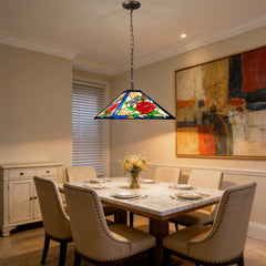 Tiffany Pendant Light — Rose & Dragonfly Stained Glass, W16" Adjustable Height