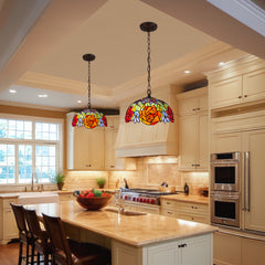 Capulina Tiffany Lamp Red Rose Stained Glass Pendant Lights 2-Light