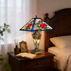 ARTZONE Tiffany Table Lamp with Nighlight [W16''xH24''], Tiffany Table Lights Antique Stained Glass Bedside Table Lamp for Bedside/Desk Reading/Living Room/Home Office/Bedroom