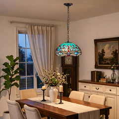 ARTZONE Antique Tiffany Pendant Light Fixture Stained Glass Hanging Lamp