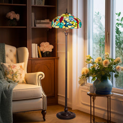 Capulina Tiffany Lamp Grape Style Stained Glass Floor Lamp 2-Light