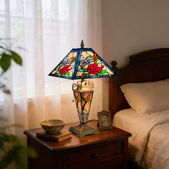 ARTZONE Tiffany Table Lamp with Nighlight [W12''xH24''], Tiffany Table Lights Antique Stained Glass Bedside Table Lamp for Bedside/Desk Reading/Living Room/Home Office/Bedroom