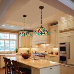 Capulina Tiffany Lamp Grape Orange Stained Glass Pendant Light 2-Light