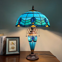 Capulina Tiffany Lamp Blue Sky Stained Glass Table Lamp 3-Light