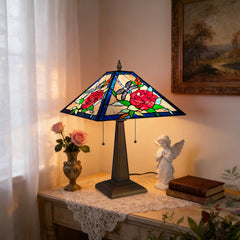 ARTZONE Tiffany Table Lamp[W16''xH24''], Tiffany Table Lights Antique Stained Glass Bedside Table Lamp for Bedside/Desk Reading/Living Room/Home Office/Bedroom
