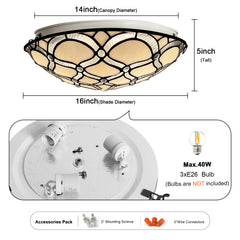 ARTZONE Tiffany Ceiling Lights, Stained Glass Ceiling Light 3-Lights 16 Inch Tiffany Flush Mount Ceiling Light for Bedroom Dining Living Room Entryway Foyer