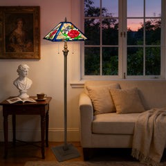 ARTZONE Tiffany Table Lamp with Nighlight [W16''xH24''], Tiffany Table Lights Antique Stained Glass Bedside Table Lamp for Bedside/Desk Reading/Living Room/Home Office/Bedroom