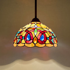 Capulina Tiffany Lamp Stained Glass Pendant Light 12 Inches Wide Cream Brown Victorian Tiffany Style Hanging Lamp for Kitchen Island Living Dining Room Hallway Home Office