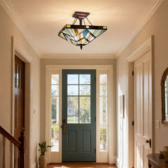 Capulina Tiffany Lamp Cream Amber Stained Glass Ceiling Light 3-Light