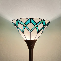 Capulina Tiffany Lamp Cream Green Stained Glass Torchiere Floor Lamp