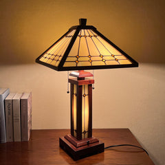 Capulina Tiffany Lamp Mission Cream Stained Glass Table Lamp 3-Light