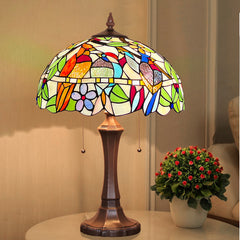 Capulina Tiffany Table Lamp Cardinal Birds Stained Glass Lamp 2-Light