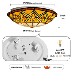 Tiffany Ceiling Lights, Stained Glass Ceiling Light 3-Lights 16 Inch Tiffany Flush Mount Ceiling Light for Bedroom Dining Living Room Entryway Foyer