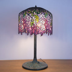 Thatyears Pink Wisteria Tiffany Style Table Lamp – Handcrafted Stained Glass Decorative Lamp for Living Room, Bedroom, Home Office