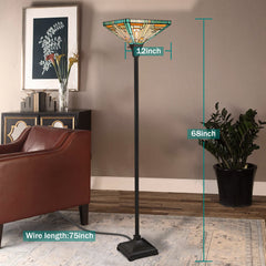 Capulina Tiffany Lamp Amber Green Stained Glass Torchiere Floor Lamp