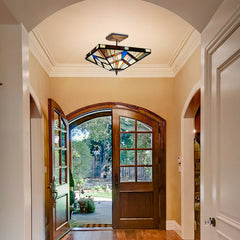 Capulina Tiffany Lamp Cream Amber Stained Glass Ceiling Light 2-Light
