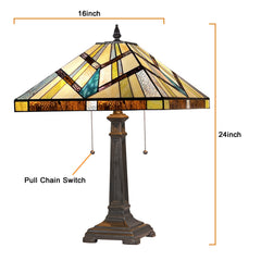 Capulina Tiffany Table Lamp Antique Cream Amber Stained Glass Lamp 2-Light